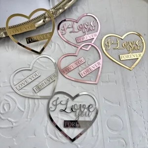 Décoration de gâteau cœur en acrylique miroir or argent rose mariage anniversaire fête