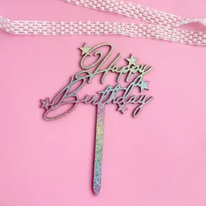 Décoration de gâteau Happy Birthday pailletée arc-en-ciel insert festif pour anniversaire