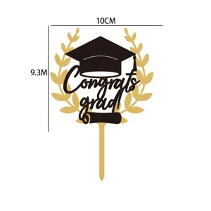 Decoración de pastel de graduación acrílico negro oro detalle tamaño 10cm presentación