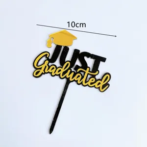 Topper para pastel de acrílico negro y dorado para decoración de fiesta de graduación 10cm