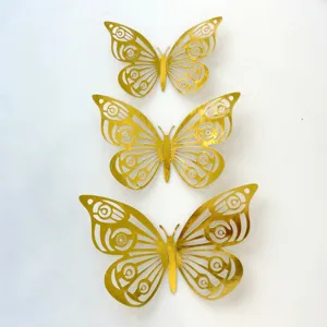 Gold hollow butterfly cake toppers double sided paper party decorations for birthday wedding