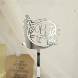 Shiny silver acrylic Bride to Be cake topper for bachelorette party wedding decoration.