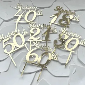 Goldener Acryl Geburtstag Tortenaufsatz Set, Zahlen 18 bis 60 für perfekte Party Dekoration.