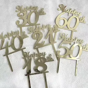 Gold Acryl Geburtstag Torte Topper Set Zahlen glücklich Party Dekoration Zubehör