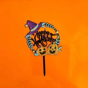Halloween cake topper acrylic pumpkin witch hat party decoration dessert insert supply