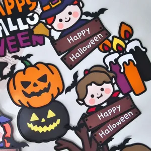 Adorno de pastel de papel de Halloween linda calabaza bruja vela fiesta decoración set nuevo