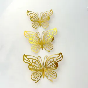 Gold hollow butterfly cake toppers, double-sided paper party decorations for birthdays.