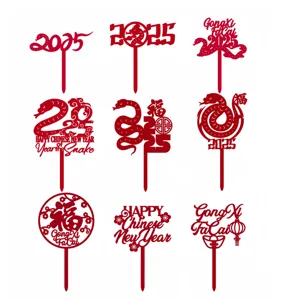 Set de topper de pastel de acrilico ano de la serpiente 2025 decoracion de fiesta rojo