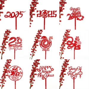 Adorno para Tarta Año Nuevo Chino 2025 Decoración Cupcake Acrílico Rojo Año Serpiente