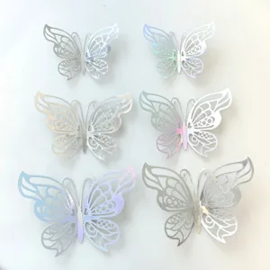Hollow silver butterfly cake toppers decorative paper butterflies for birthday party supplies