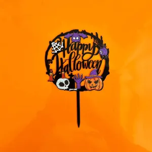 Halloween cake topper acrylic bat pumpkin spooky party dessert decoration cake insert supplies