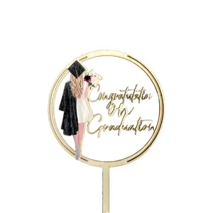 Wooden graduation cake topper with graduate back design party baking decoration supply