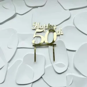 Goldener Acryl 50 Geburtstag Torte Topper glänzende Party Deko Dessert Schild