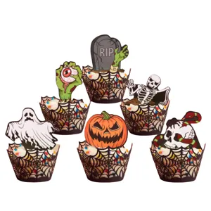 Halloween Cupcake Wrapper und Topper Set gruselige Party Backdekoration für Desserts