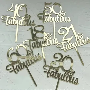 Gold Acryl Kuchenaufsatz 18 21 30 40 50 60 Geburtstag Torte Topper Deko Zubehoer Party