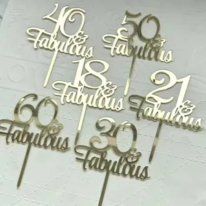 Gold Acryl Tortenaufleger Set Zahlen 18 30 40 50 Geburtstag Party Deko Kuchenstecker