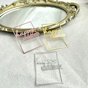 Acrylic Birthday Cake Topper Rectangle Round Gold Silver Rose Gold Happy Birthday Cake Decoration Party Baking Supplies
