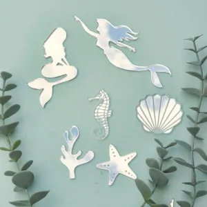 Pegatinas de pared de sirena caballito de mar concha de acrílico decoración torta
