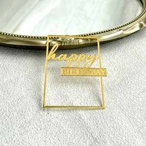 Gold acrylic happy birthday cake topper with nice rectangular frame decor items