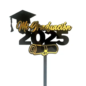 Black and gold acrylic graduation cake topper 2025, perfect for school graduation party decor.
