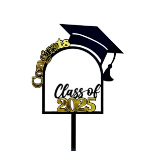 Black gold double layer graduation cake topper 2025 acrylic party decoration supplies.