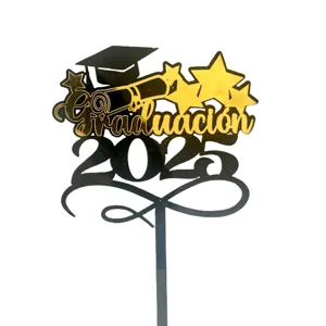 Black gold double-layer acrylic graduation cake topper 2025 party decoration detail view