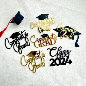 Graduation cake topper set black gold acrylic congrats grad class of 2024 party decor