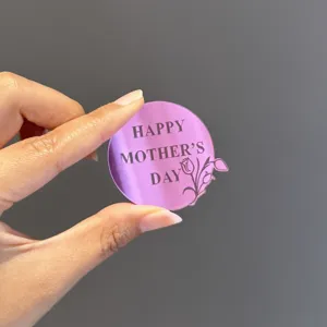 Pink mirror acrylic Happy Mother's Day cake topper with tulip design for celebration.