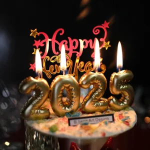 2025 New Year Cake Topper Gold Number Candles Party Decor Happy New Year Cake Decoration