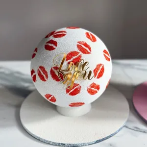 Valentine's Day cake topper gold acrylic Love You sign with romantic red lips sphere