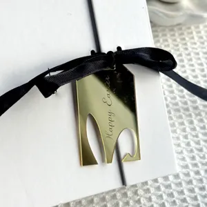 Easter Bunny Acrylic Ribbon Pendant Gift Box Decoration Gold Mirror Tag Cupcake Insert