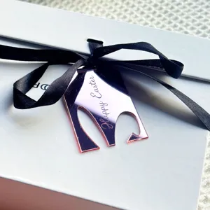 Easter bunny acrylic ribbon pendant detail shot, elegant holiday decoration and cake topper.