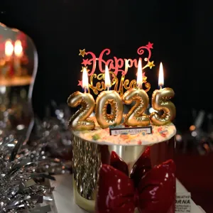 2025 new year cake topper gold candle red acrylic party cake decoration dessert decor