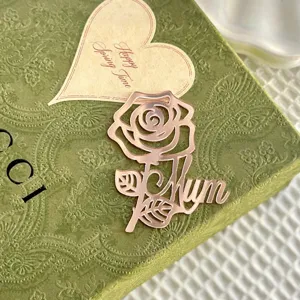 Rosa Mum Topper Tarta Acrílico Espejo Oro Día de la Madre Decoración Pastel Vista Detalle