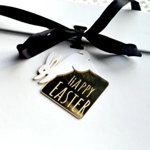 Cute Easter acrylic bunny rabbit ribbon hanging decoration cake topper detail view
