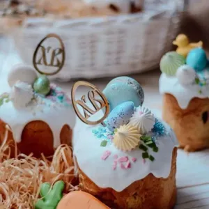 Easter acrylic cake topper set with egg and bunny designs for festive cupcake decorations.