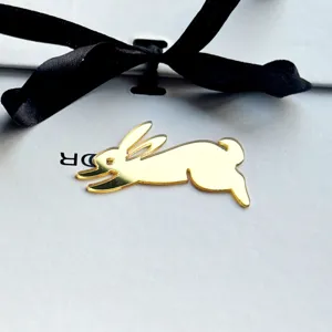 Gold acrylic running rabbit cake topper ribbon charm for Easter party decoration and gifts.