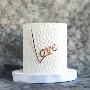 Valentine day acrylic love cake topper white textured cylindrical cake decoration