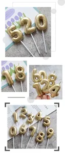Gold number candles for cake decoration, balloon shape metallic finish birthday party 0-9 digits