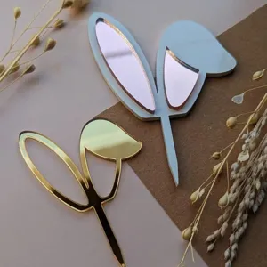 Acrylic Easter bunny cake topper detail, mirror finish cake decoration insert set for party.