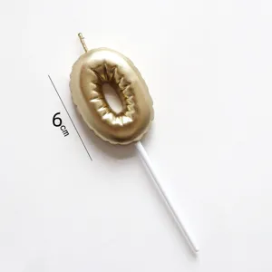 Gold number 0 birthday candle balloon shape with white stick cake decoration party item