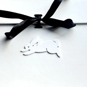 Easter white bunny rabbit acrylic pendant with black ribbon cake decoration topper