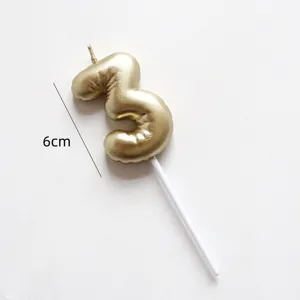 Gold number 3 birthday candle cake topper with white stick for party decoration 6cm