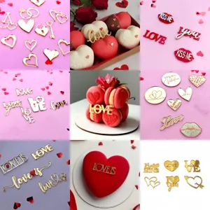 INS Style Acrylic Love Heart Cake Topper Golden Mirror Cupcake Insert Valentine Day Party Desserts Baking Decoration