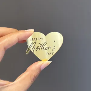 Acrylic Mother's Day cake topper heart shaped gold mirror party cake decoration for mom