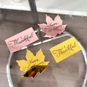 Acrylic Thanksgiving cupcake toppers, gold and rose gold maple leaf party decorations.