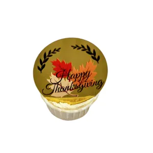 Thanksgiving acrylic cupcake topper party dessert decoration gold maple leaf design