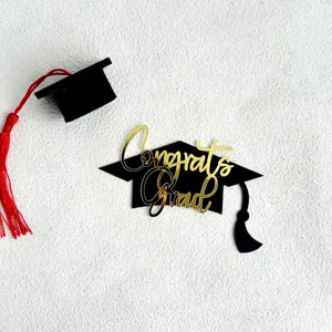 Graduation cake topper black gold acrylic congrats grad party decoration supplies cute design