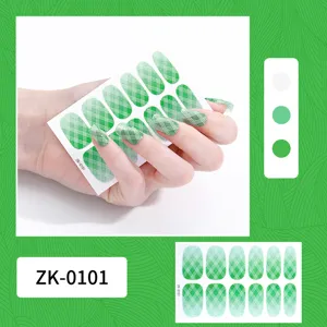 Green plaid nail stickers with glitter finish, full cover adhesive nail art wraps for women.