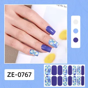 16-finger purple daisy nail wrap full cover adhesive sticker set for women DIY nail art design